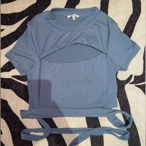 Blue tied crop top